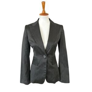 Banana Republic Black Pinstripe Blazer – Cotton Silk Blend, Size 6